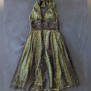 Vintage Adrianna Papell Boutique Green Floral Halter Dress size 10